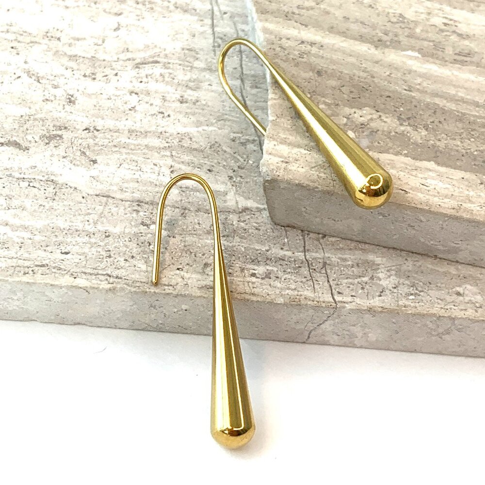 NEW~ Anthropologie Thin Gold Drop Long Hook Earrings